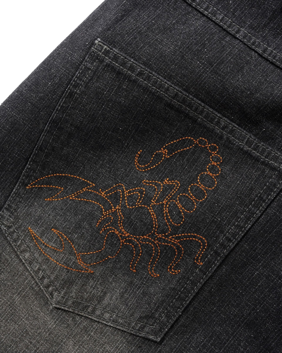 Butter Scorpion Stitch Denim Shorts: Slub Black