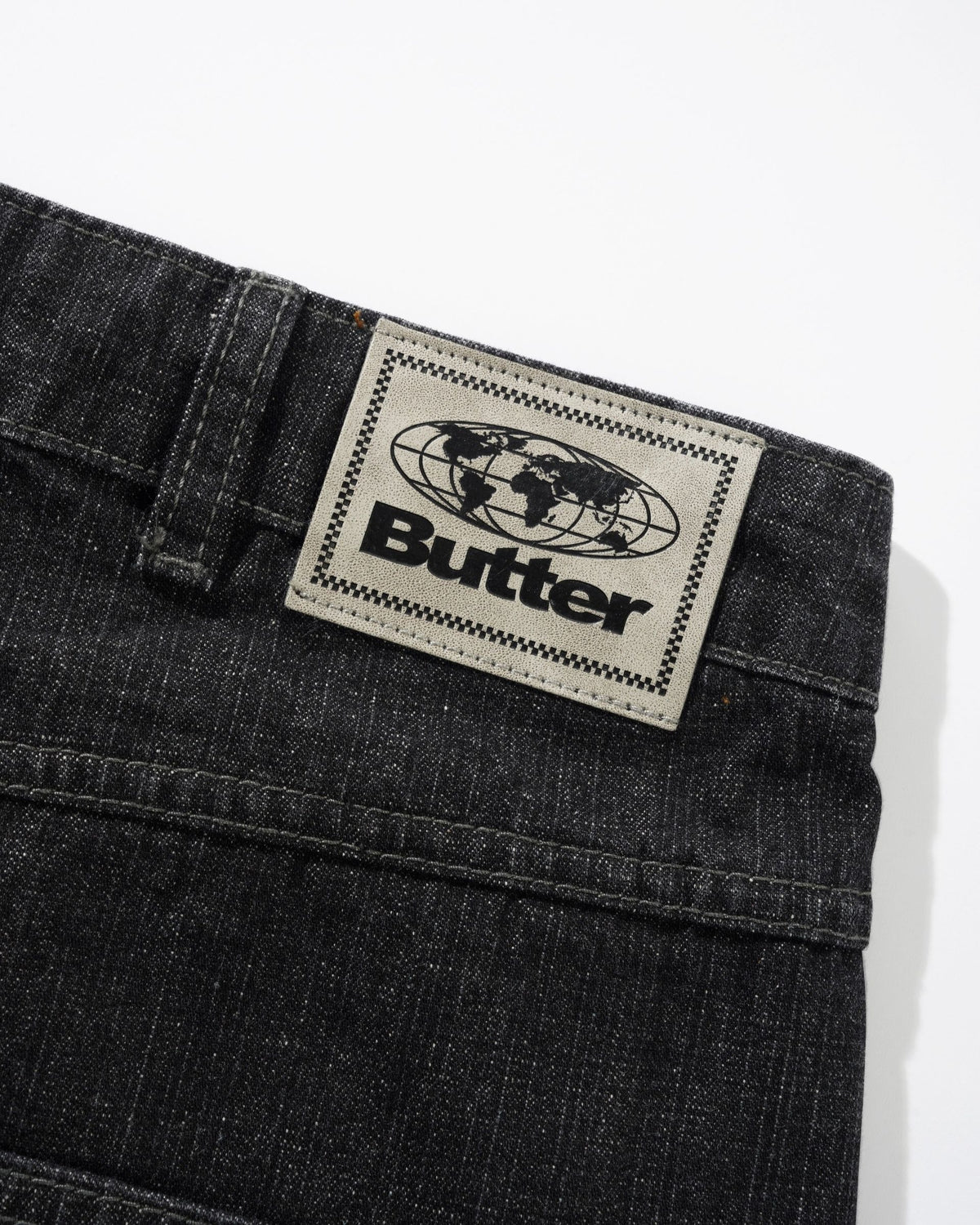 Butter Scorpion Stitch Denim Shorts: Slub Black