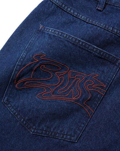 Butter Drummer Baggy Denim Shorts: Raw Dark Indigo