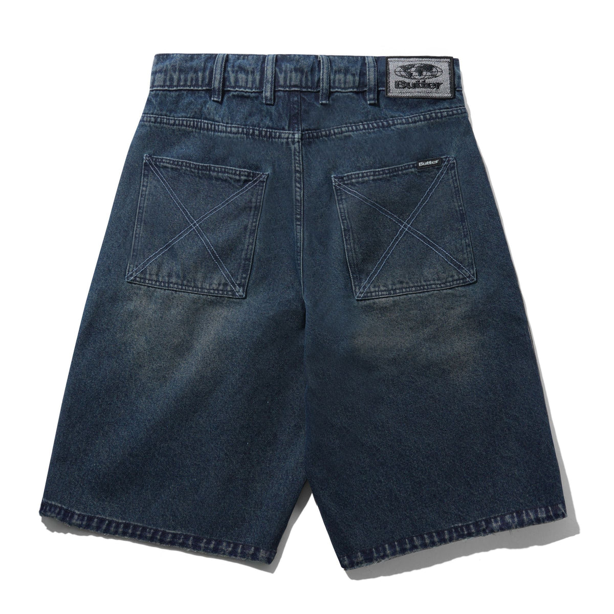 Butter Distressed Big Denim Shorts: Washed Dark Blue