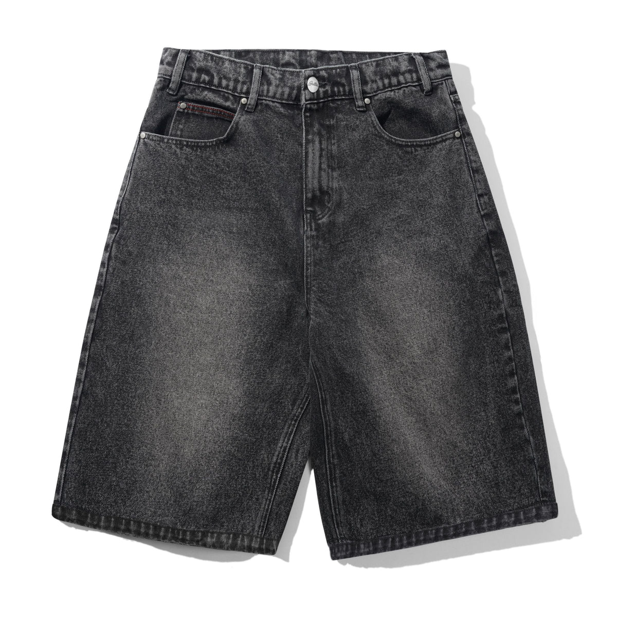 Butter Distressed Big Denim Shorts: Gun Metal