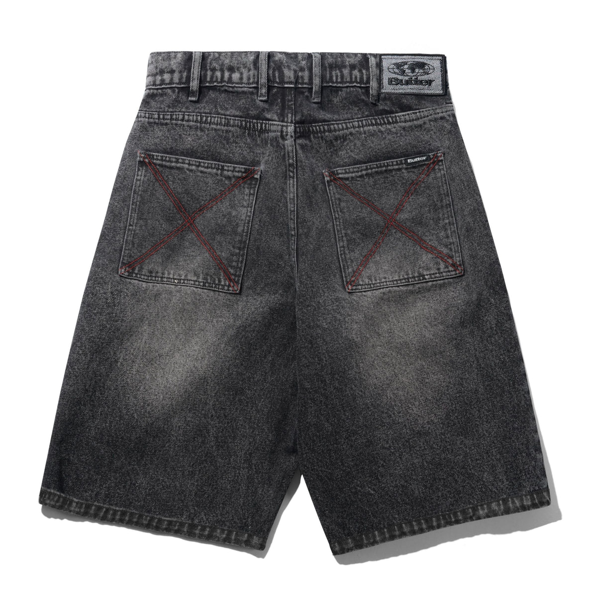 Butter Distressed Big Denim Shorts: Gun Metal