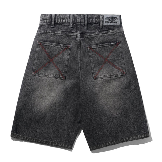 Butter Distressed Big Denim Shorts: Gun Metal