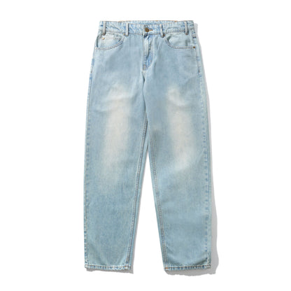 Butter Straight Leg Denim Jeans: Distressed Light Blue