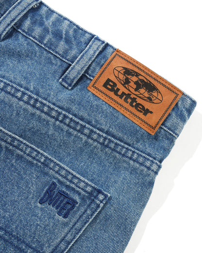Butter Straight Leg Denim Jeans: Distressed Indigo
