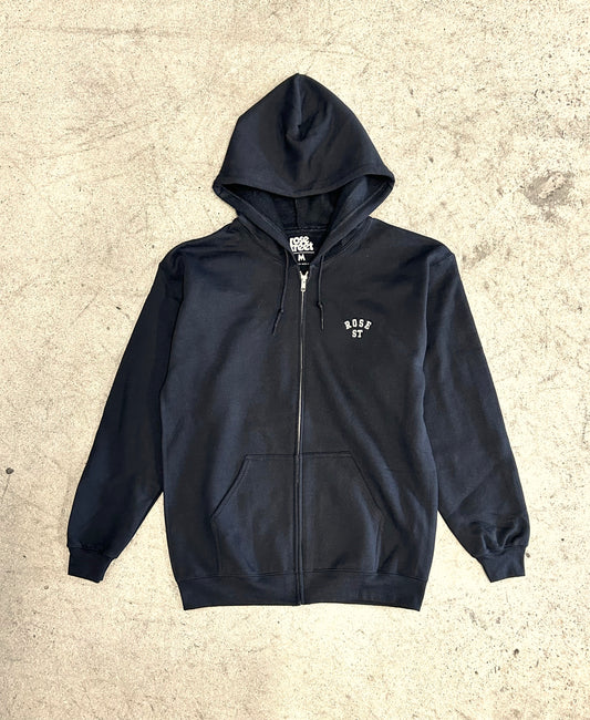 Rose Street Arc Logo Zip Hoodie: Black
