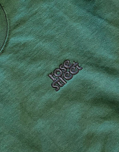 Rose Street Stacked Logo Crew: Black/Forest Green