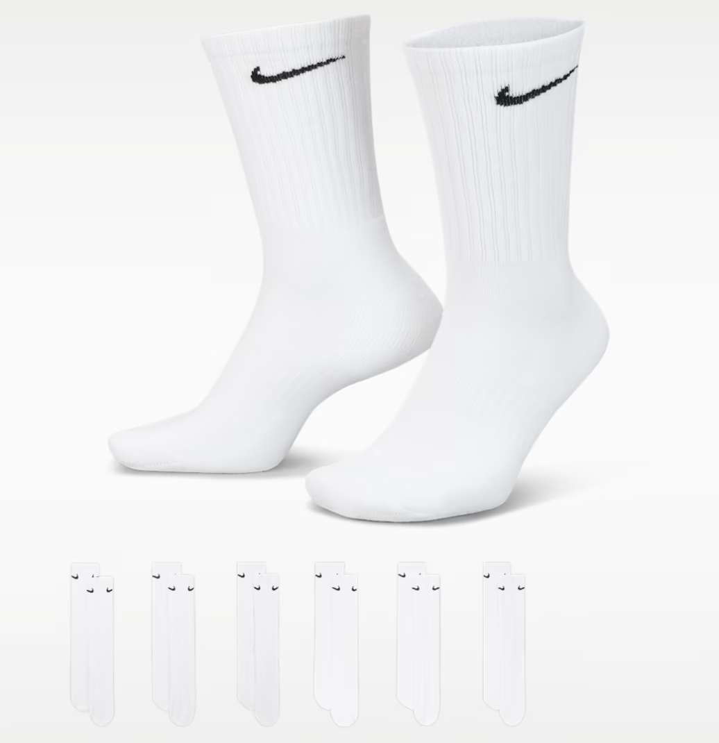 Nike Everyday Cushioned Training Crew Socks: 6 Pair White