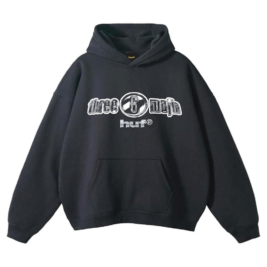 Huf X Three 6 Mafia Heavyweight Hoodie Black