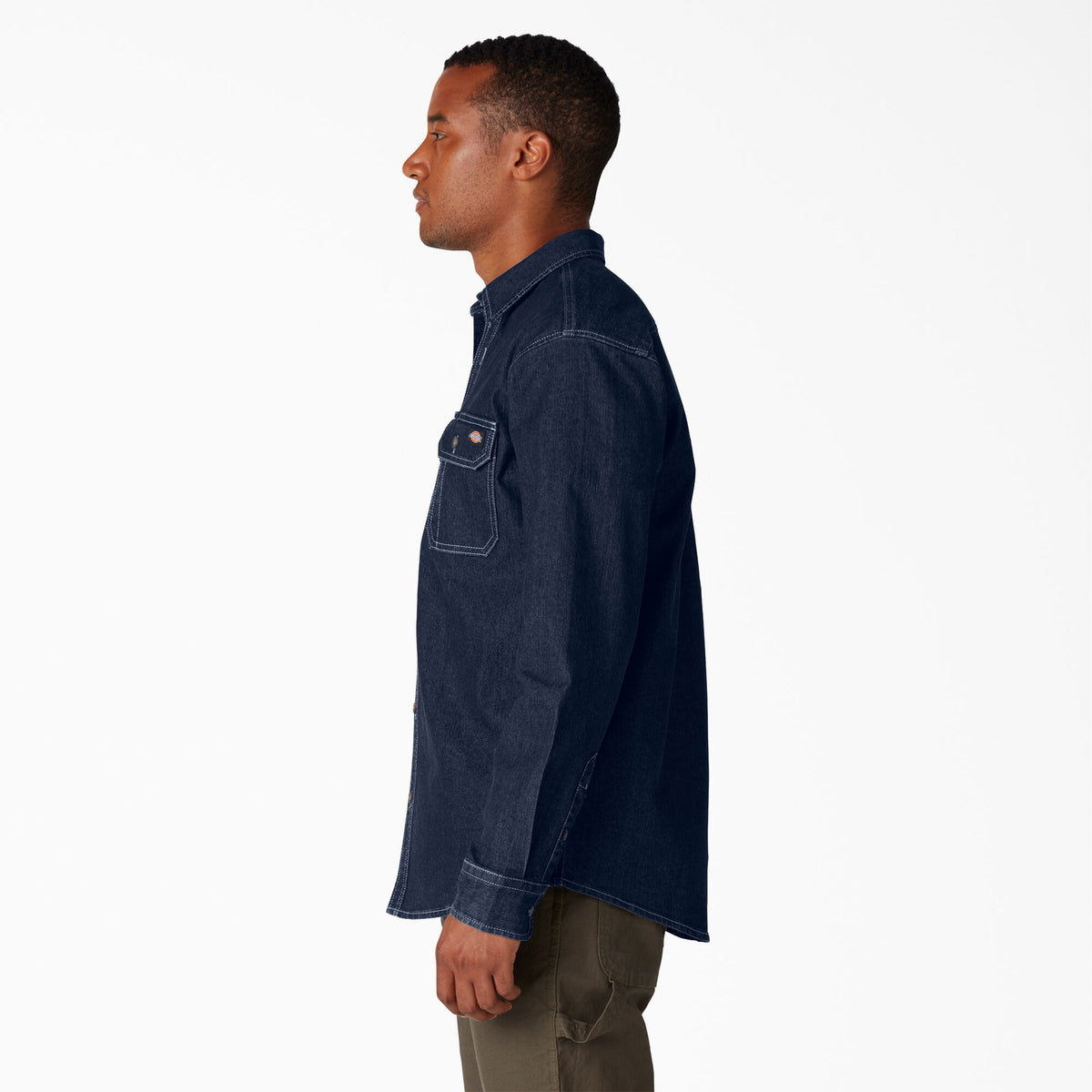 Dickies FLEX Denim Long Sleeve Shirt: Dark Denim Wash