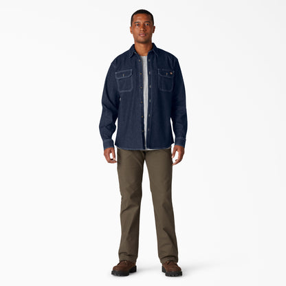 Dickies FLEX Denim Long Sleeve Shirt: Dark Denim Wash