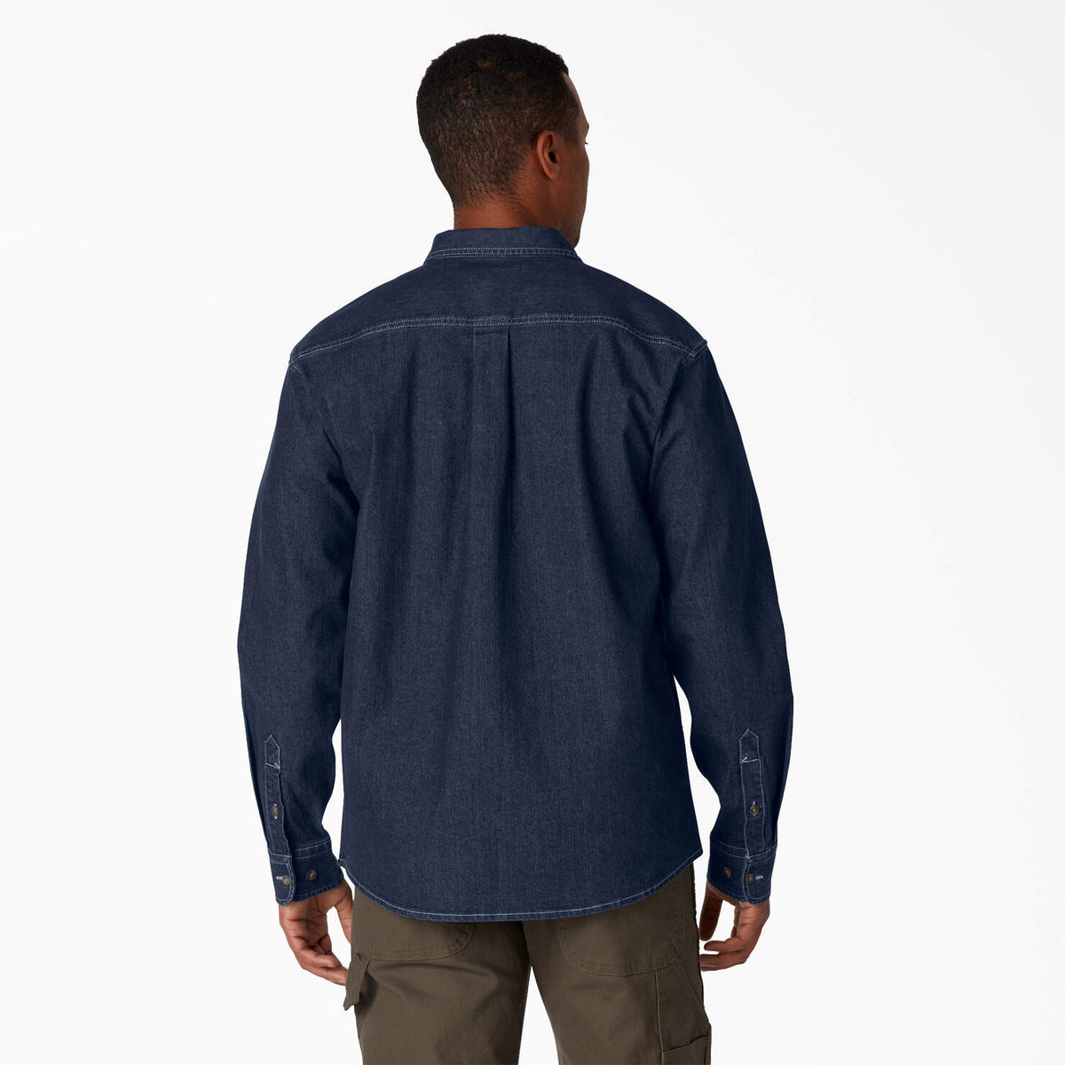 Dickies FLEX Denim Long Sleeve Shirt: Dark Denim Wash